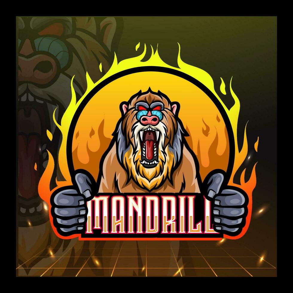 Mandrill-Pavian-Maskottchen-Esport-Logo-Design. vektor