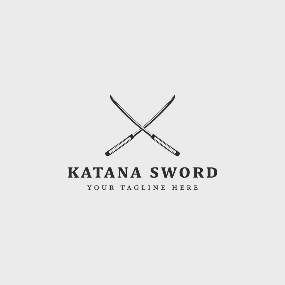 Katana Schwert Logo Jahrgang Vektor Illustration Konzept Vorlage Symbol Design