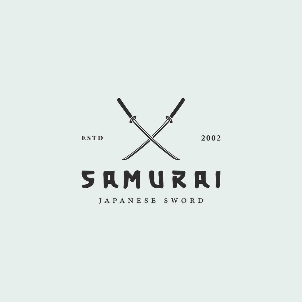 Samurai Katana Schwert Logo Jahrgang Vektor Illustration Konzept Vorlage Symbol Design