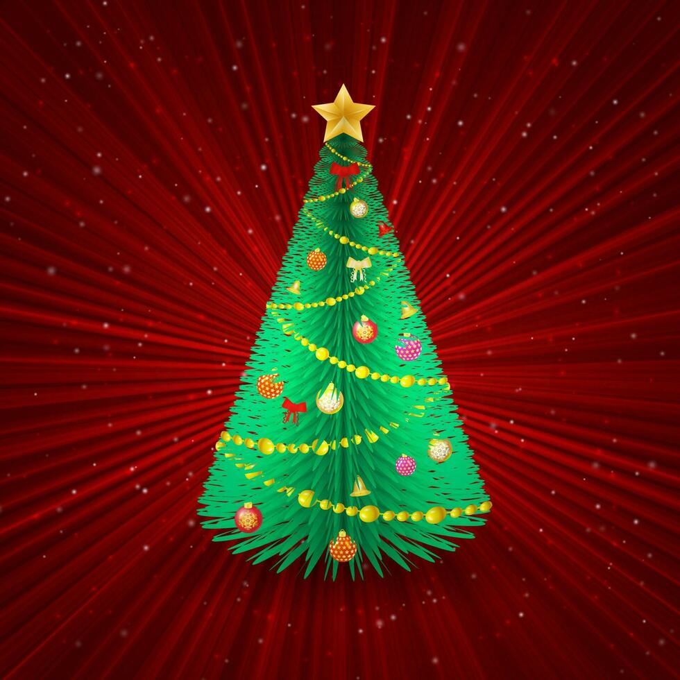 jul träd på röd abstrakt bakgrund. vektor