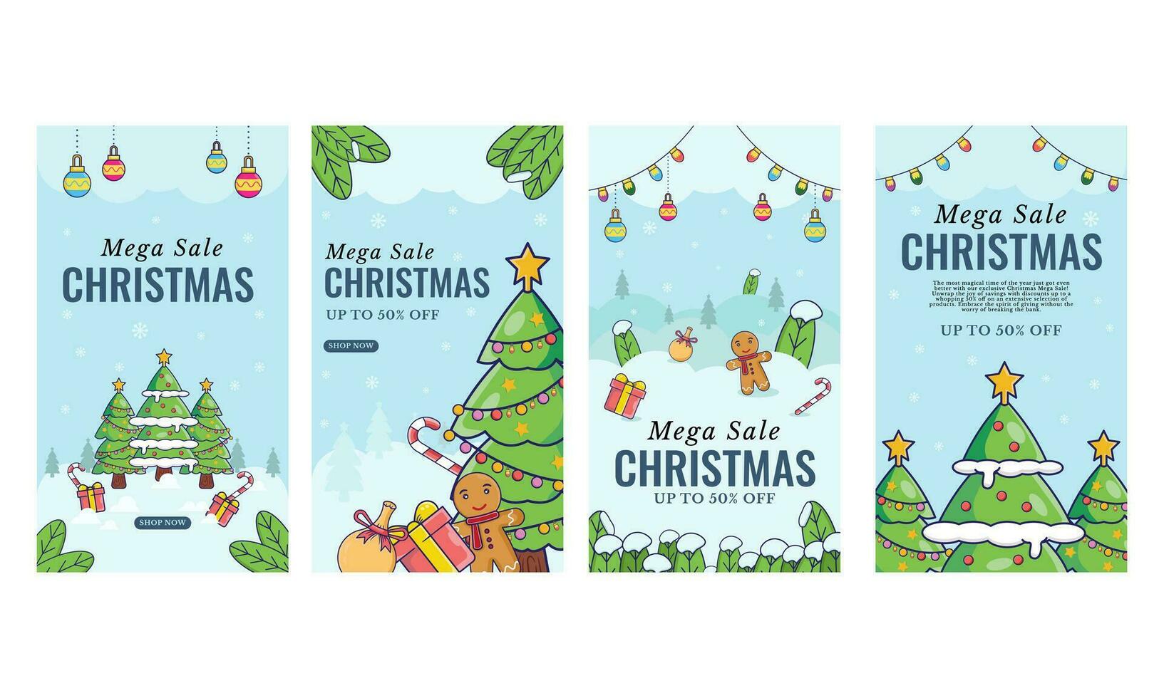 platt jul försäljning samling vektor ikon illustration. platt tecknad serie stil lämplig för Instagram berättelse inlägg