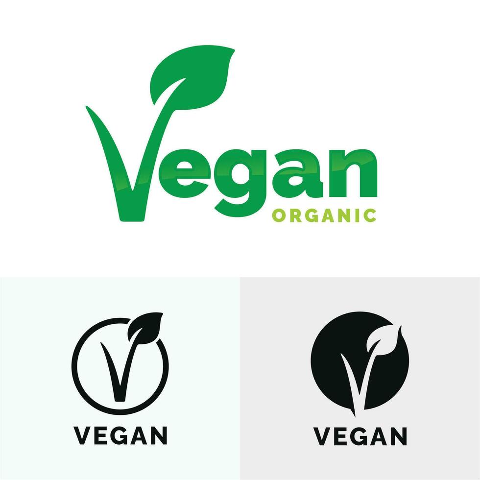 organisk och vegan logotyp uppsättning isolerat på vit bakgrund vektor