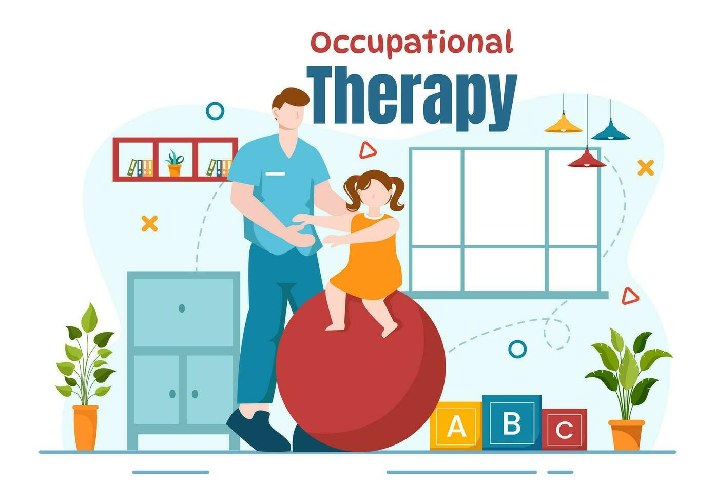 yrkes terapi vektor illustration med behandling session på undersökning utveckling av person och medicinsk rehabilitering i sjukvård bakgrund