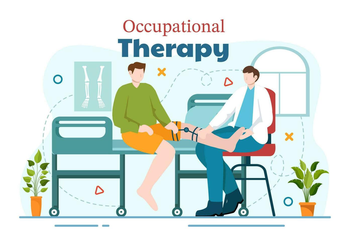 yrkes terapi vektor illustration med behandling session på undersökning utveckling av person och medicinsk rehabilitering i sjukvård bakgrund