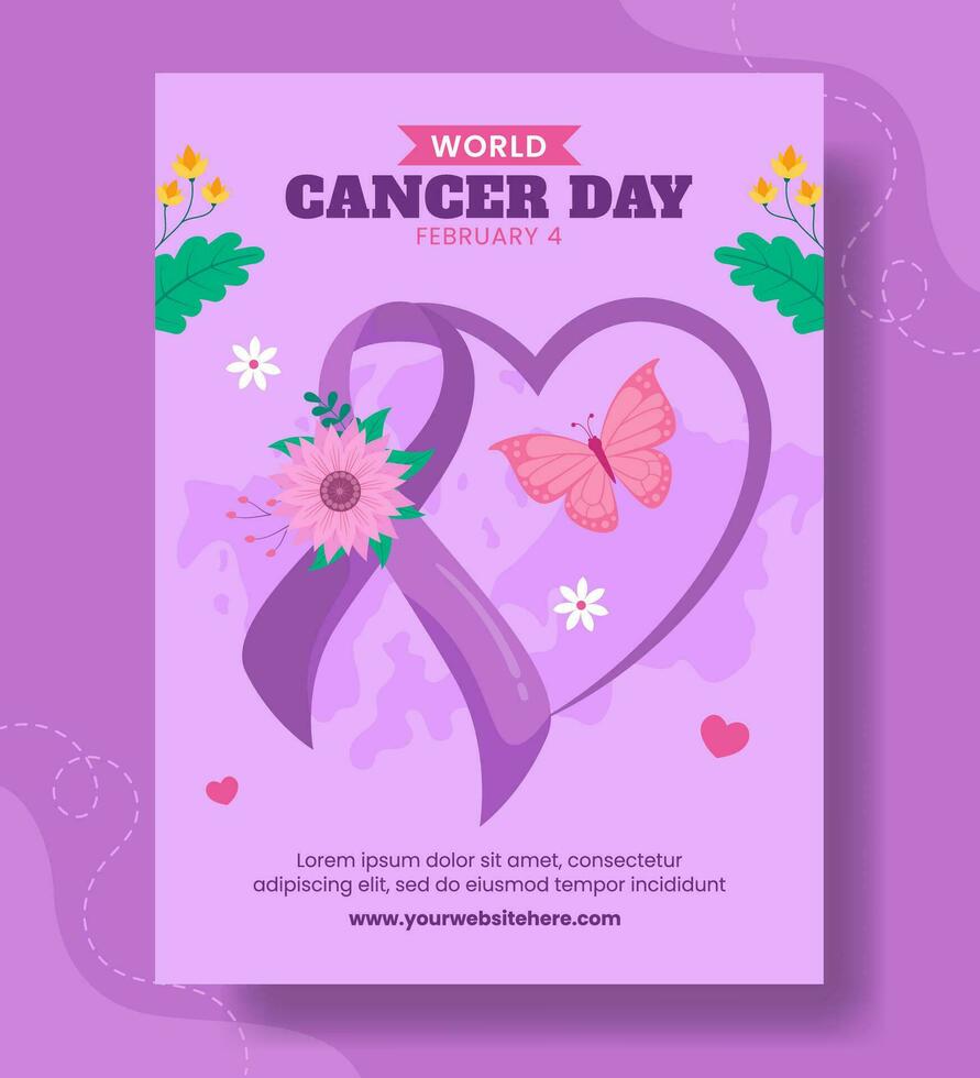 cancer dag vertikal affisch platt tecknad serie hand dragen mallar bakgrund illustration vektor
