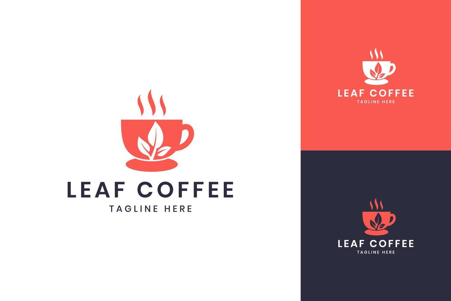 Blattkaffee Negativraum-Logo-Design vektor