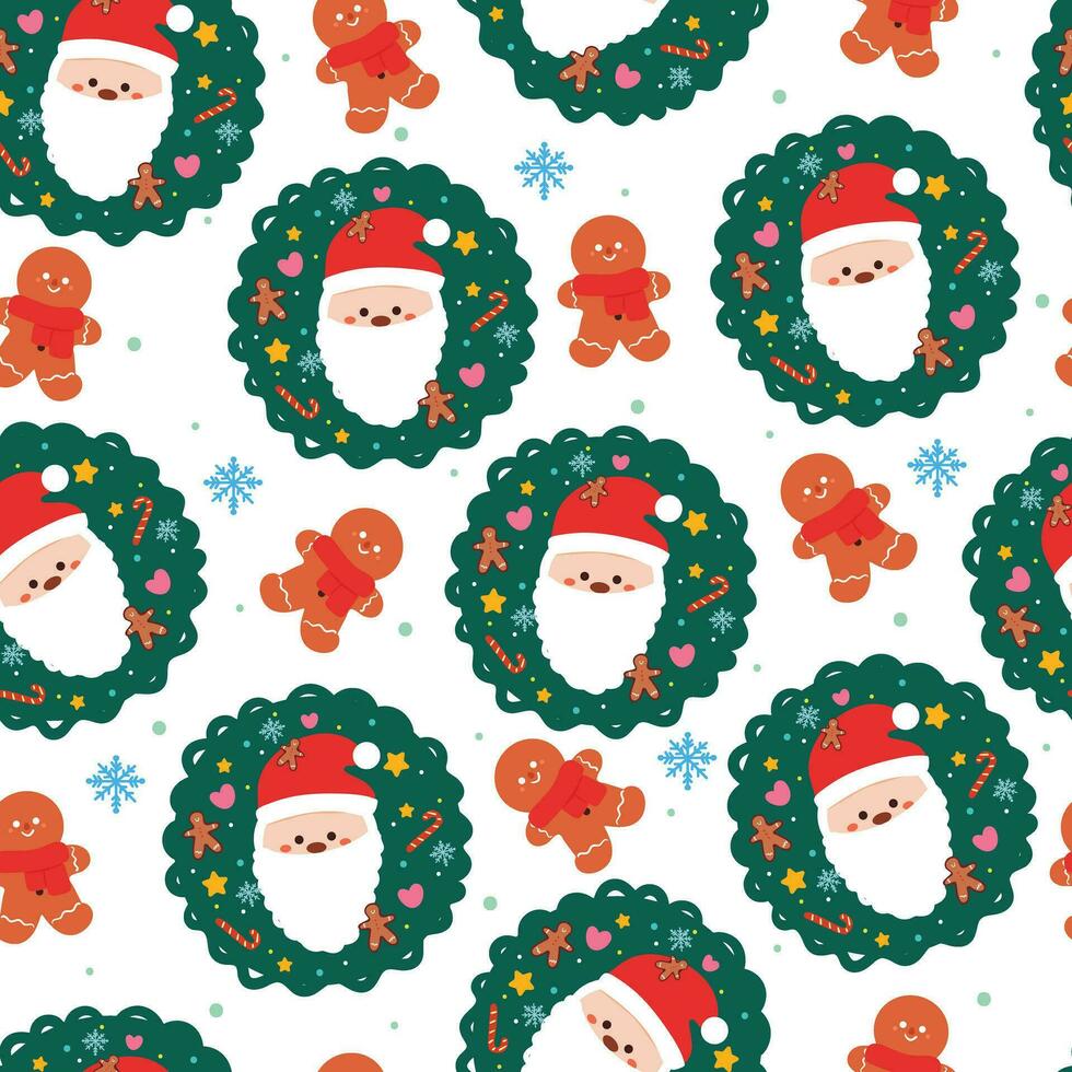 nahtlos Muster Karikatur Santa mit Weihnachten Baum und Element. süß Weihnachten Hintergrund zum Karte, Geschenk wickeln Papier vektor