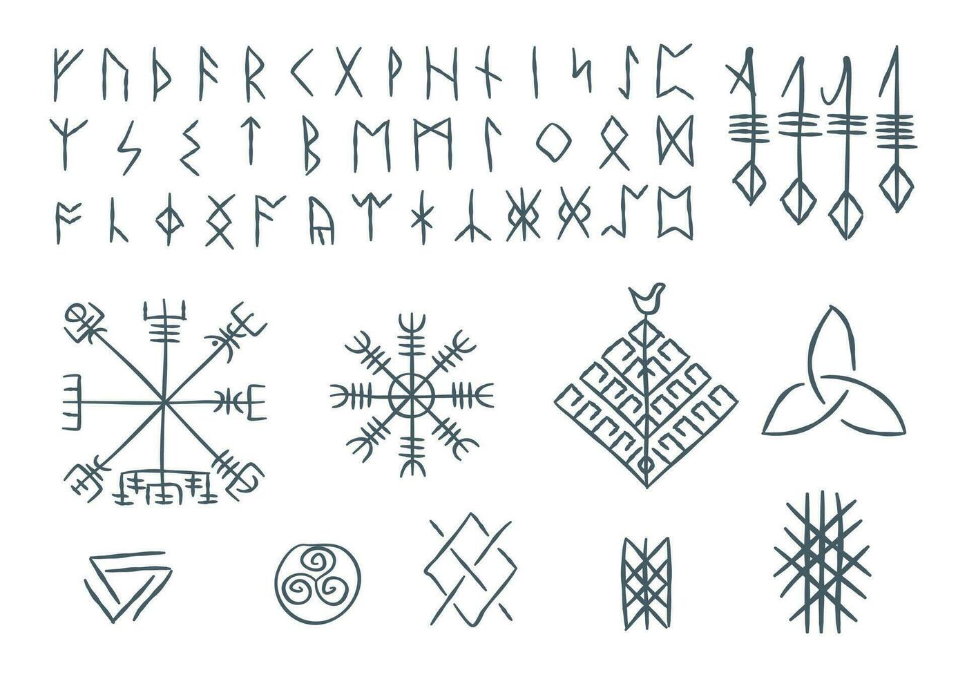 futhark Nordisk isländsk och viking runor tecken tunn linje ikon uppsättning. vektor