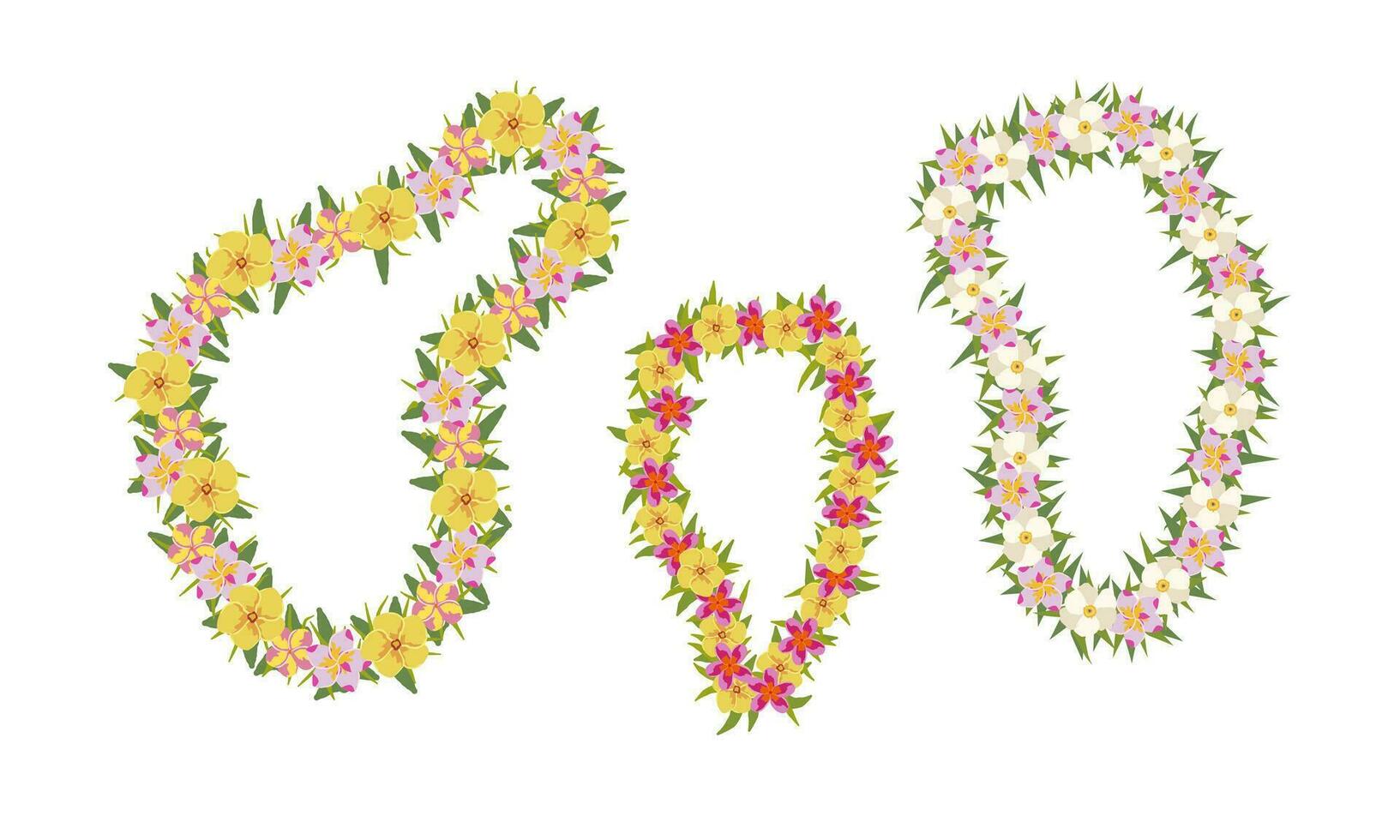 tecknad serie Färg hawaiian tropisk blommig kransar uppsättning. vektor