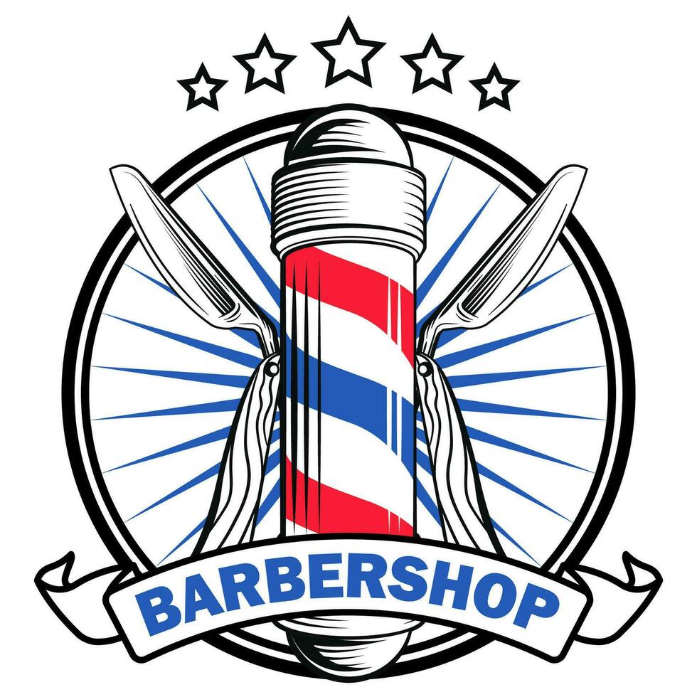 Barbier Geschäft Logo Etikette Abzeichen Design Vektor Illustration Jahrgang retro Stil Vorlage Design