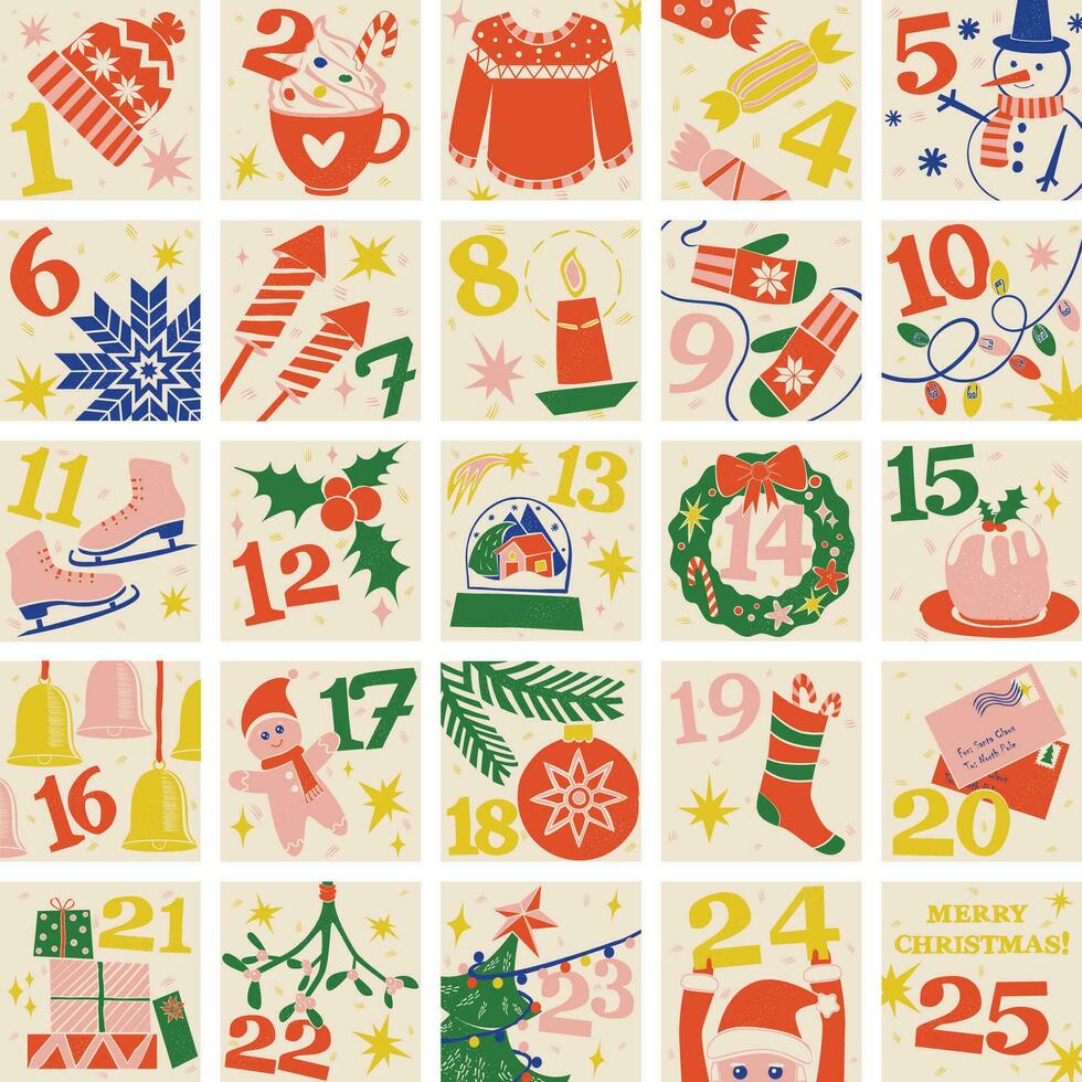 jul första advent callendar i linocut stil vektor