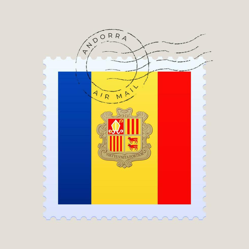 Andorra Flagge Porto Briefmarke. Vektor Illustration National Flagge isoliert auf Licht Hintergrund