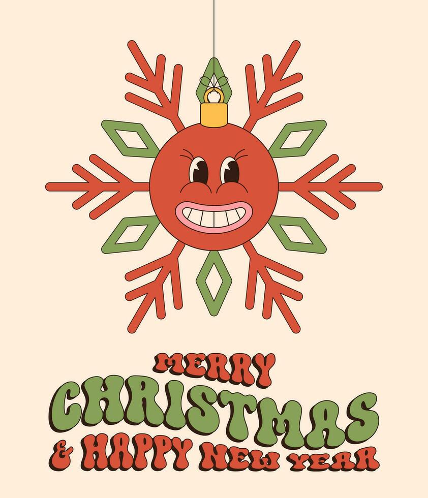 groovig Weihnachten Gruß Karte. fröhlich Weihnachten und glücklich Neu Jahr Gruß Karte, Poster, drucken, Party Einladung, Hintergrund. vektor