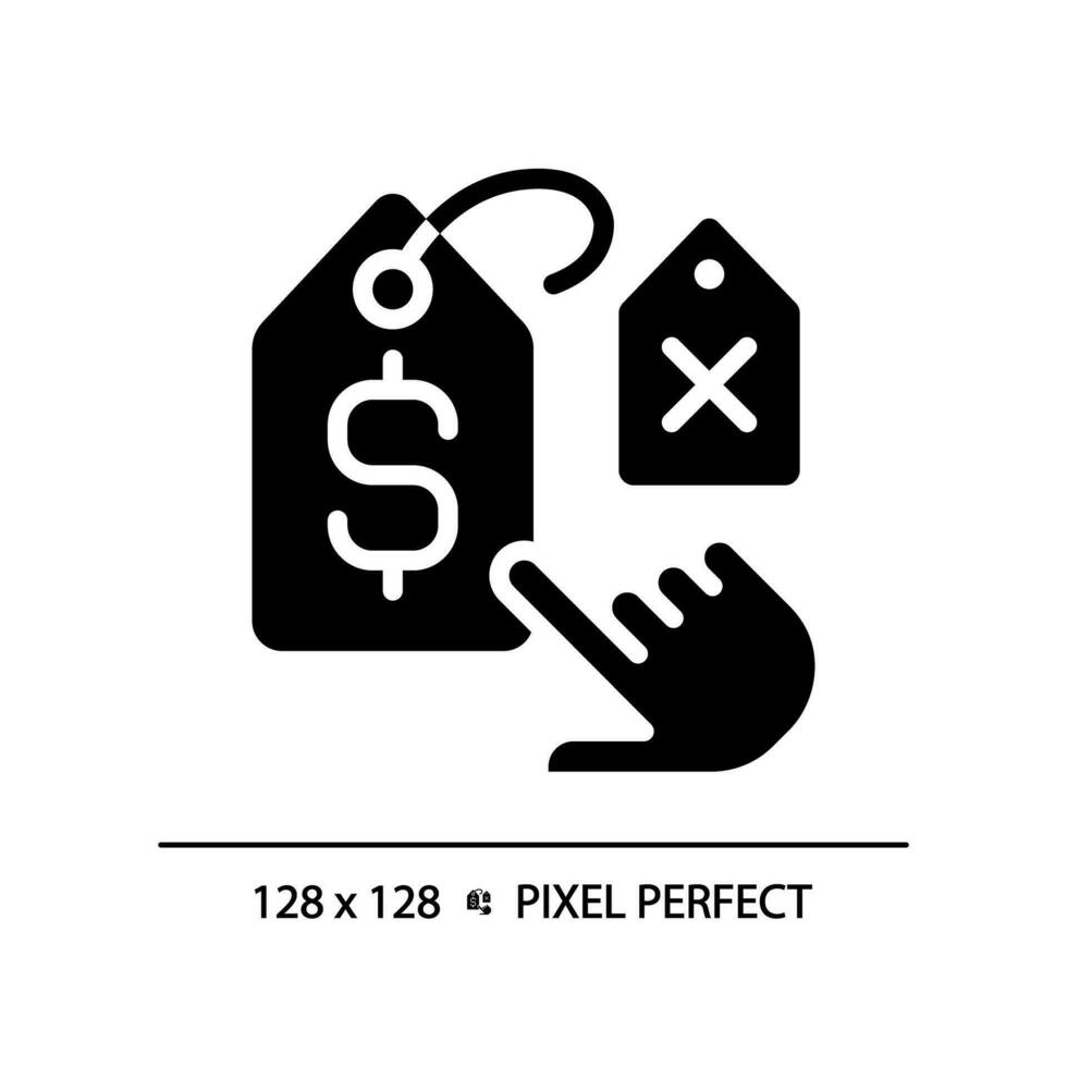 2d Pixel perfekt Silhouette Hand wählen Etikette Symbol, isoliert Vektor, Glyphe Stil schwarz Illustration Darstellen Vergleiche vektor