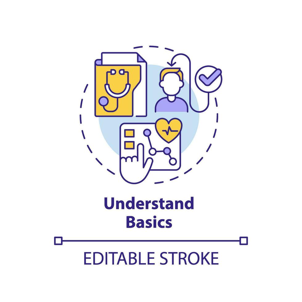 2d editierbar Mehrfarbig Symbol verstehen Grundlagen Konzept, isoliert Vektor, Gesundheit Interoperabilität Ressourcen dünn Linie Illustration. vektor