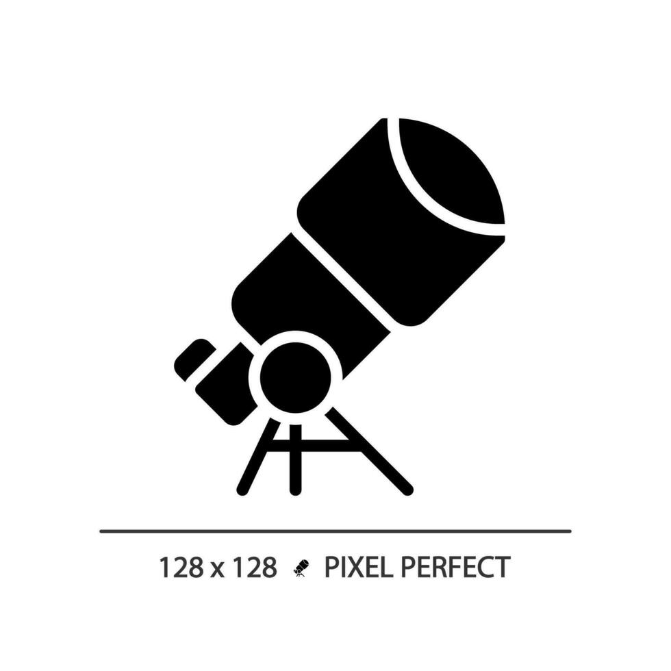 teleskop pixel perfekt svart glyf ikon. stjärna stirrar. Plats upptäckt. planet vetenskap. astronomi utbildning. silhuett symbol på vit Plats. fast piktogram. vektor isolerat illustration