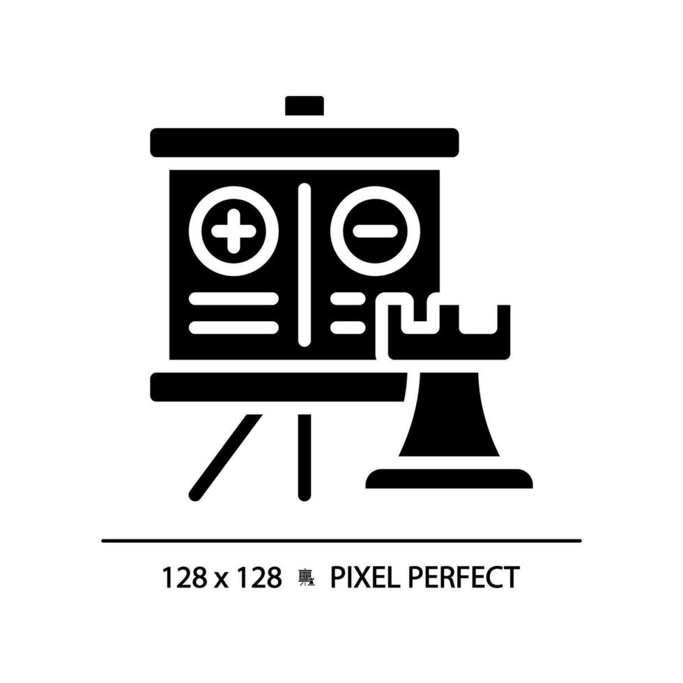2d Pixel perfekt mit positiv und Negativ Punkte auf Flipchart Symbol, isoliert Vektor, Glyphe Stil schwarz Illustration Darstellen Vergleiche vektor