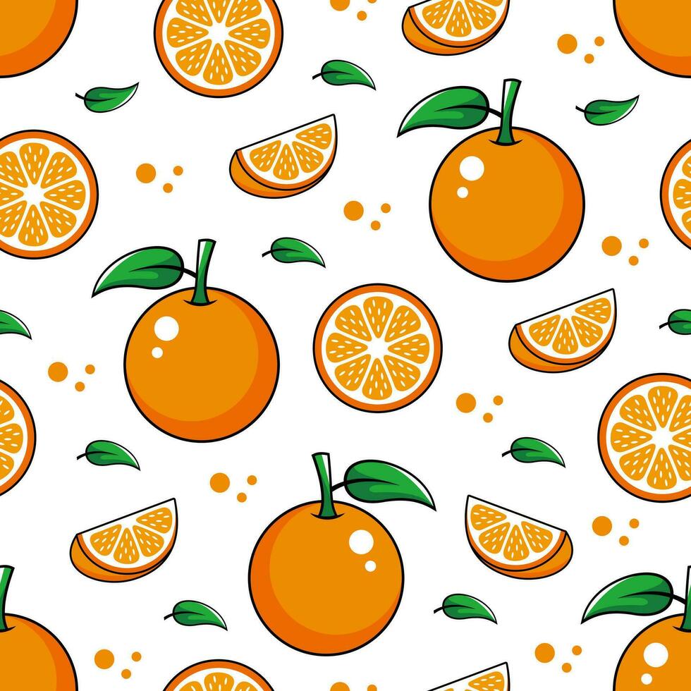 sömlös färsk orange frukt mönster design, enkel orange mönster med skisse stil mall vektor