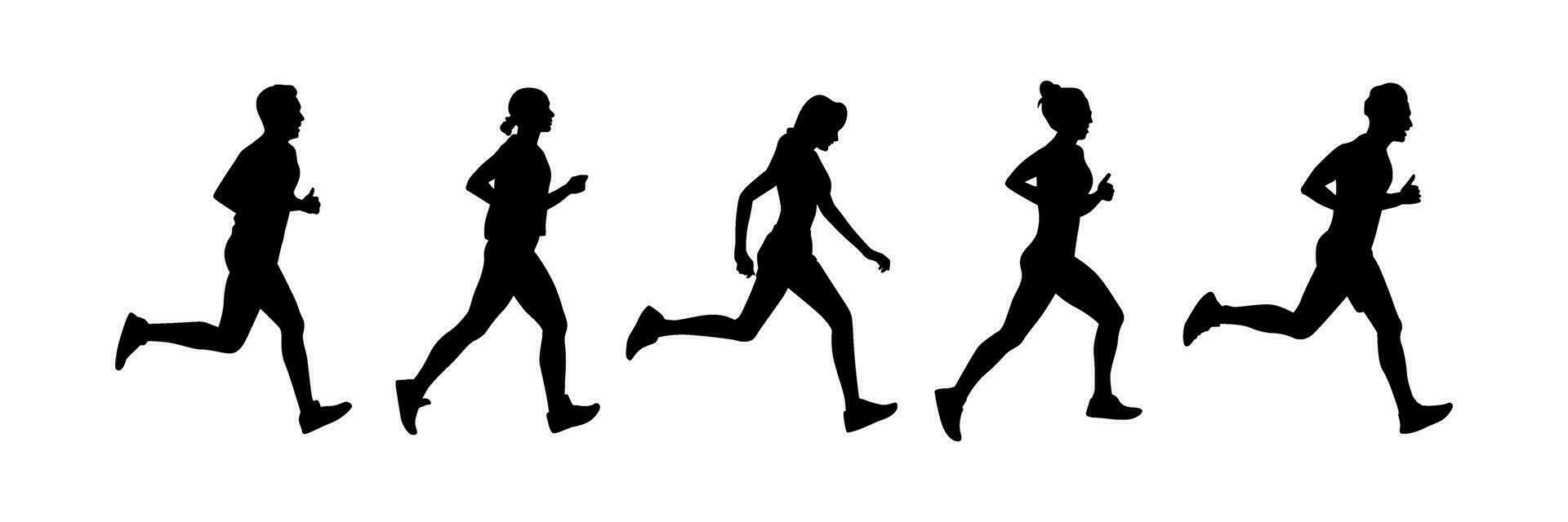 löpning människor silhuett samling, joggning illustration vektor