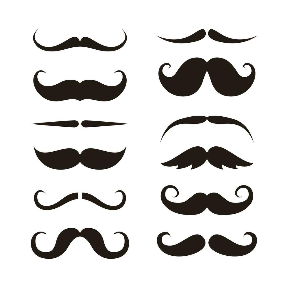 uppsättning av olika platt mustasch illustration design vektor, svart mustasch silhuett samling mall vektor