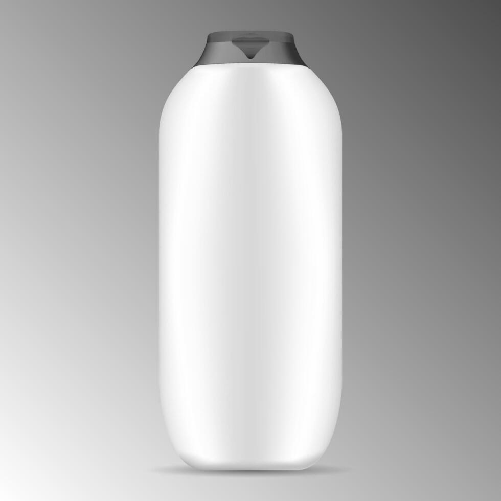 Weiß modern Shampoo Flasche mit schwarz Deckel. hoch Qualität Vektor Attrappe, Lehrmodell, Simulation. Kosmetika Paket isoliert auf Hintergrund.