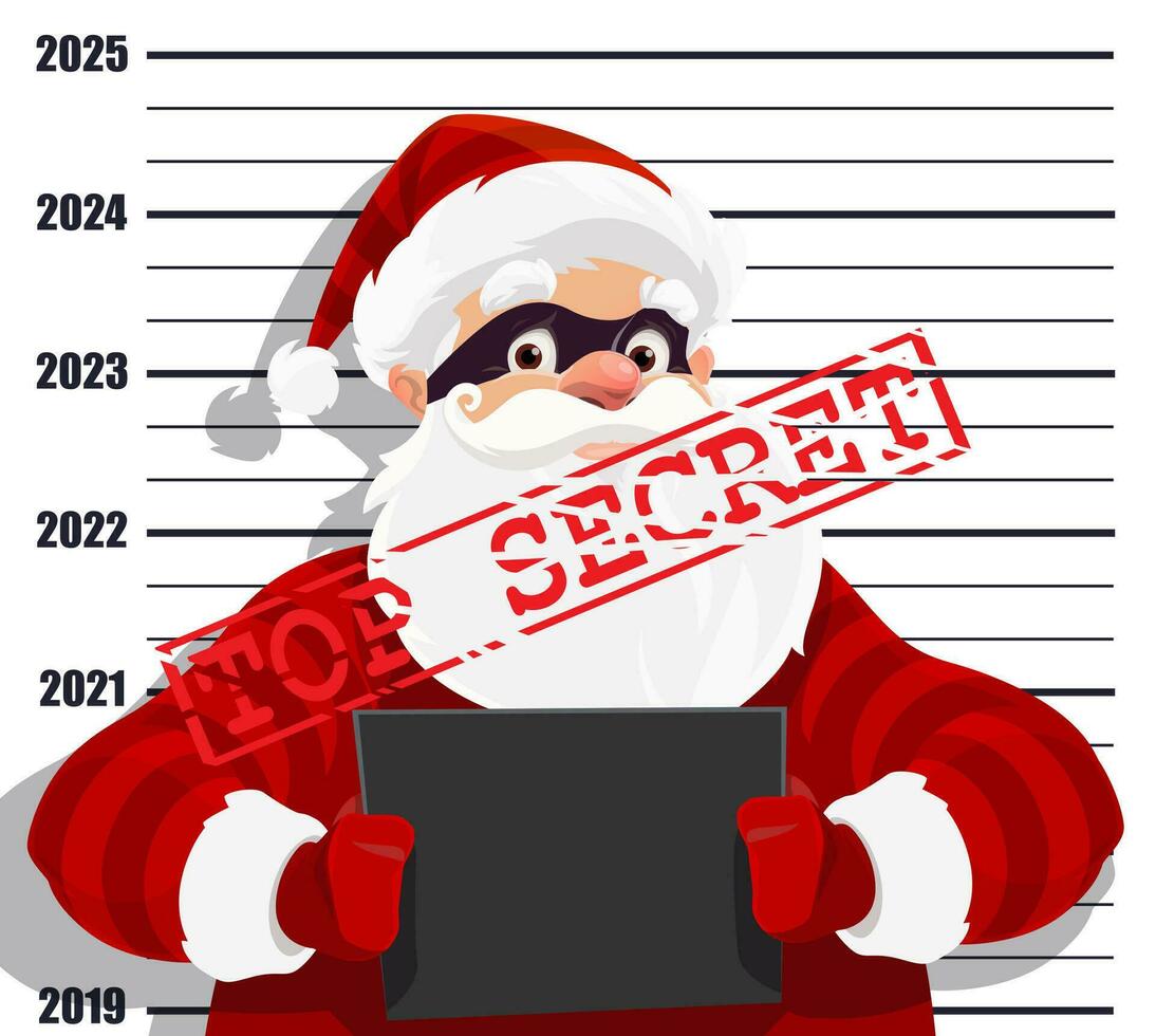 Geheimnis Santa kriminell Polizeifoto und oben Geheimnis Briefmarke vektor