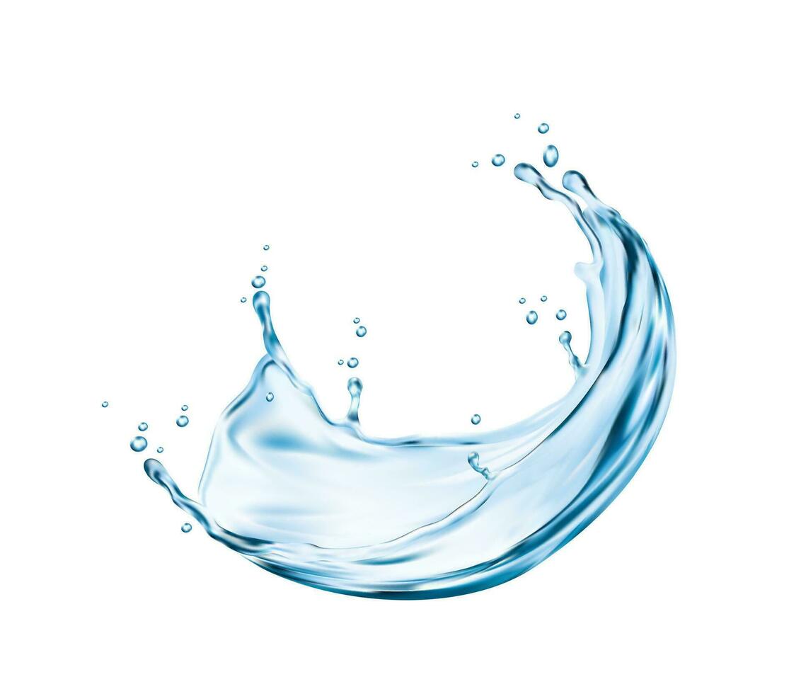 flytande vatten Vinka stänk, transparent strömma virvla runt vektor