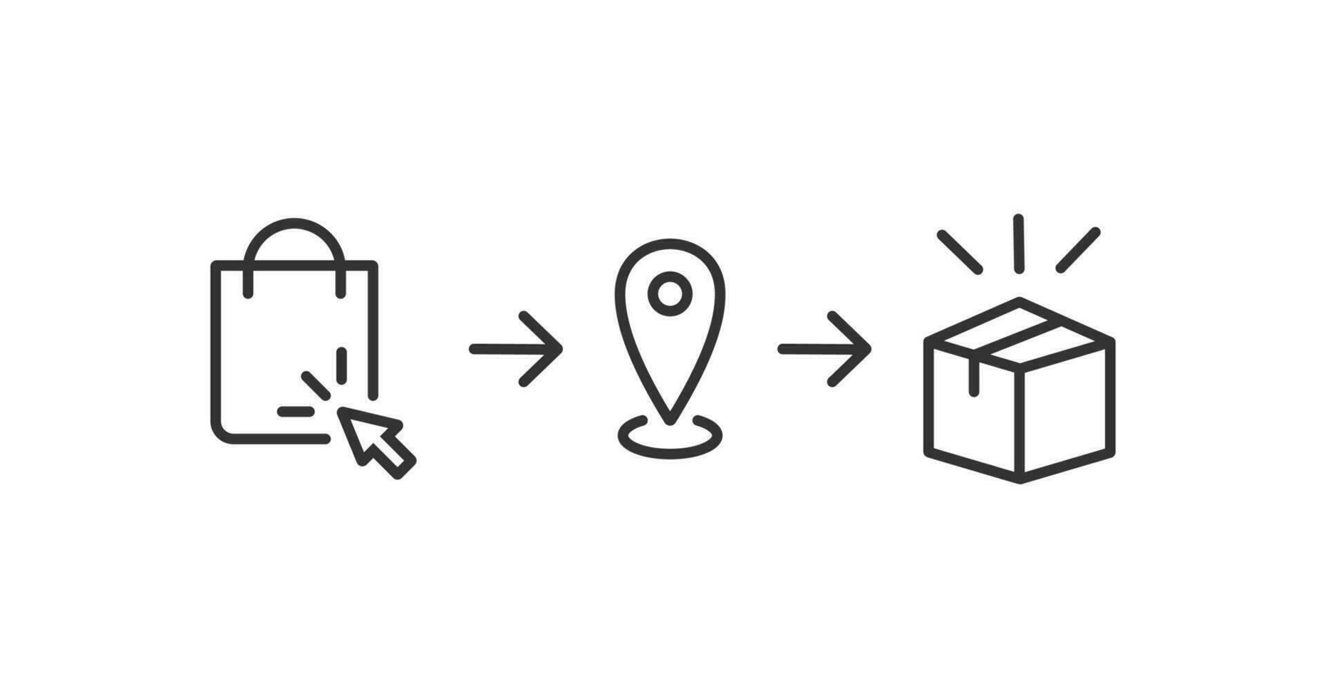 klicken und sammeln bestellen Symbol. erhalten bestellen im wählen oben Punkt. Lieferung Dienstleistungen Schritte unterzeichnen. Vektor Illustration Design.