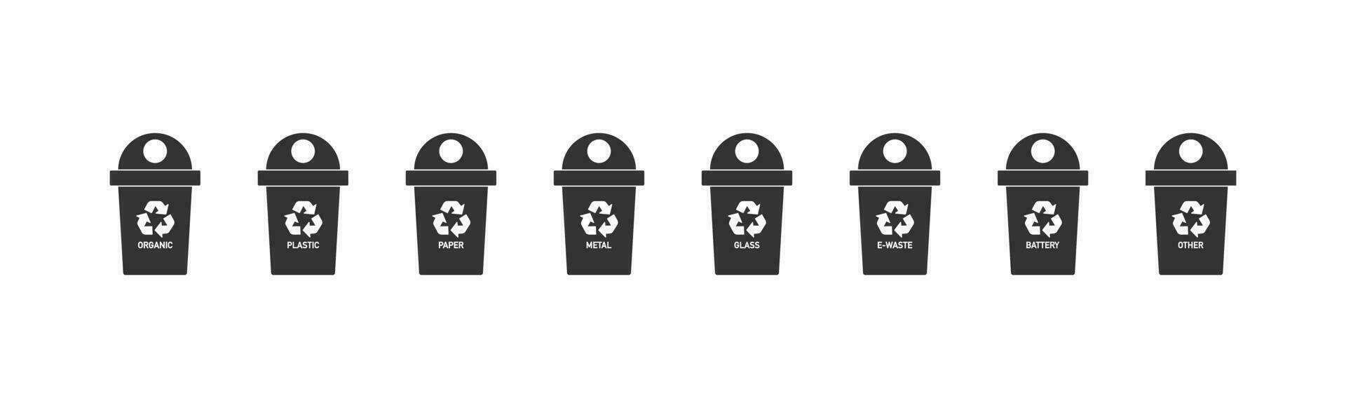Recycling Behälter zum Abfall Trennung Symbol Satz. Behälter Müll Vektor