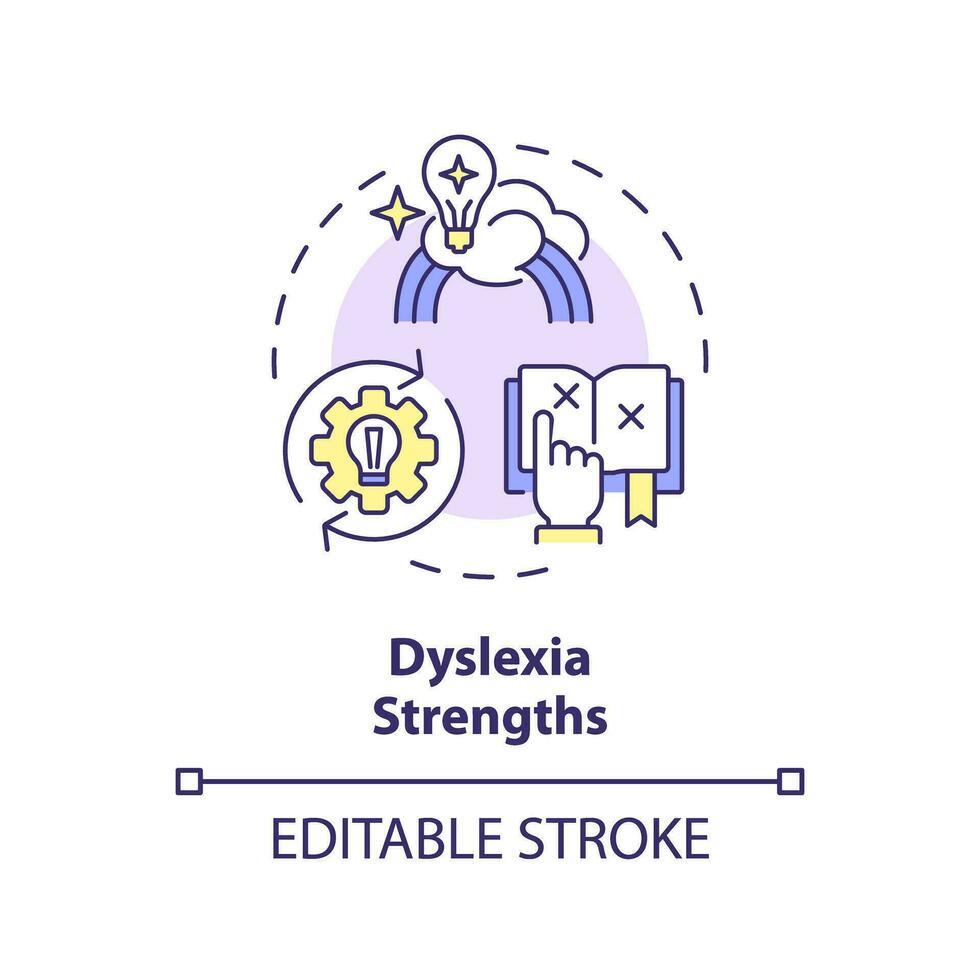 2d editierbar Mehrfarbig Symbol Dyslexie Stärken Konzept, einfach isoliert Vektor, Dyslexie dünn Linie Illustration. vektor