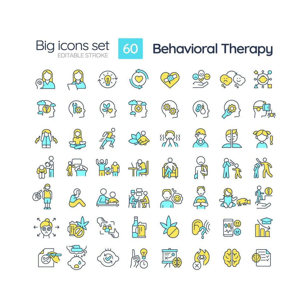2d redigerbar Flerfärgad stor linje ikoner uppsättning representerar beteende terapi, isolerat vektor, linjär illustration. vektor