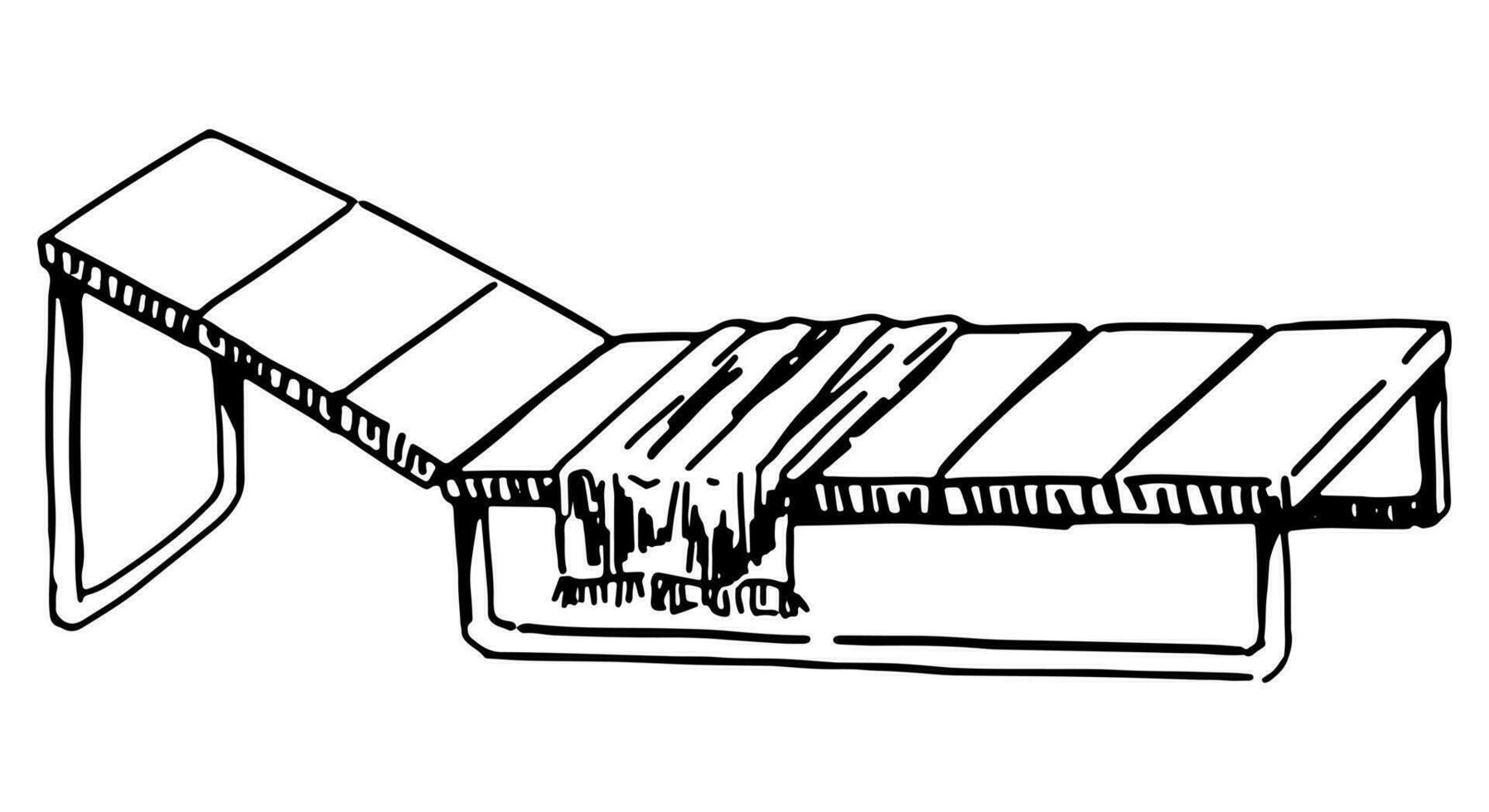 strand solstol skiss ClipArt. sommar fritid semester attribut klotter isolerat på vit. hand dragen vektor illustration i gravyr stil.