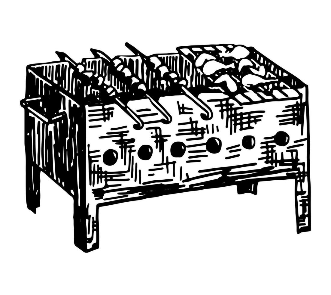 fyrkant utomhus- grilla grill. hand dragen vektor skiss illustration. retro stil ClipArt isolerat på vit.