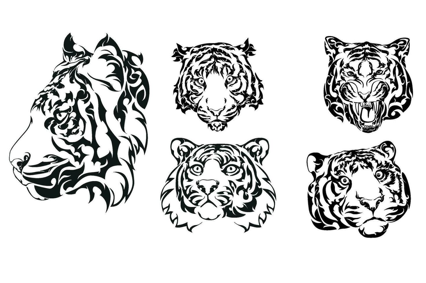 einstellen von 5 Tiger Gesicht tätowieren Design vektor