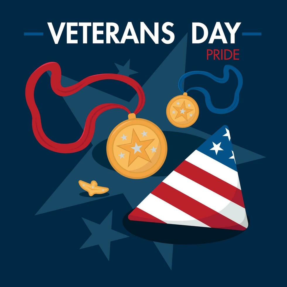 gyllene medaljer och en servett med de flagga av USA veteraner dag vektor illustration