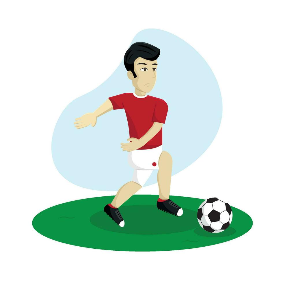 isolerat Lycklig fotboll spelare tecknad serie med en boll vektor illustration