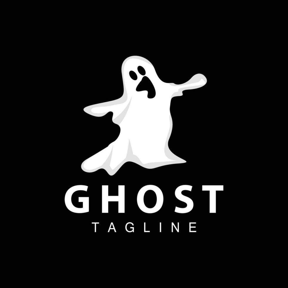 läskigt spöke logotyp, enkel halloween tecknad serie jäkel design illustration mall svart bakgrund vektor