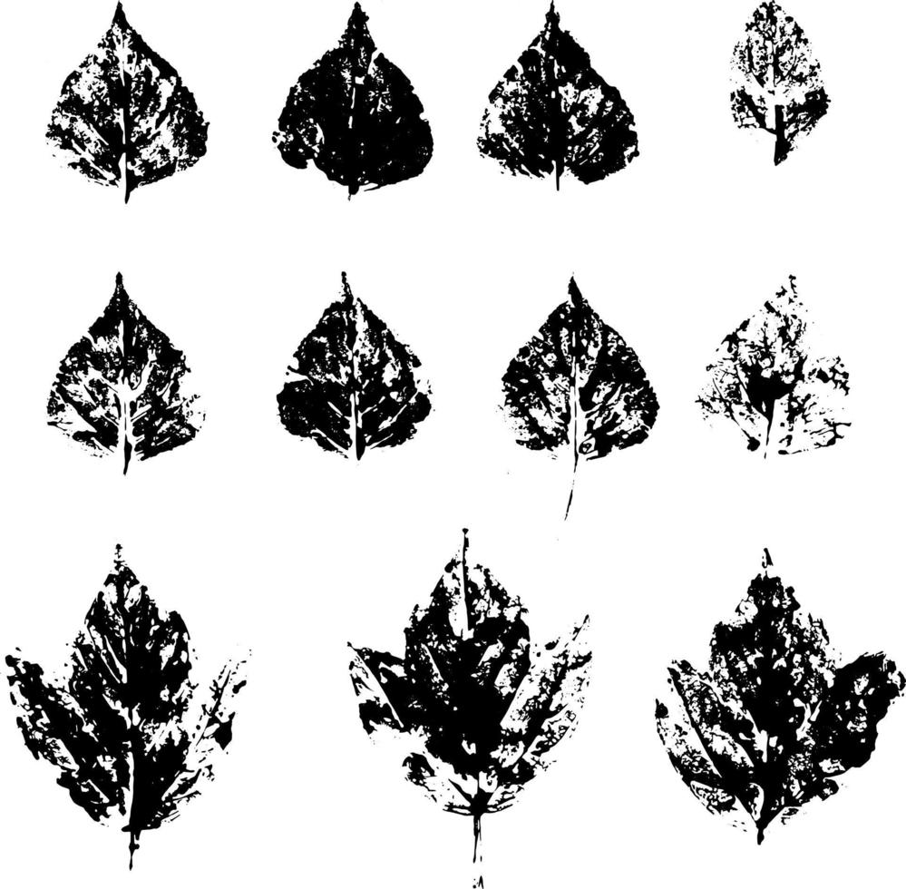 gefallene Herbstblätter Vektor-Set Briefmarken von natürlichen Blättern malen auf Papier. vektor