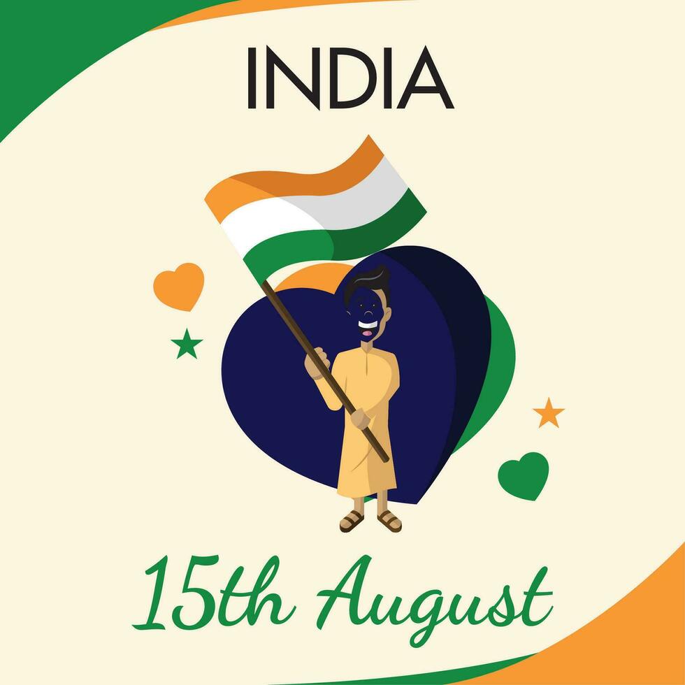 glücklich Indien Unabhängigkeit Tag Poster mit ein Mann halten das Flagge von Indien Vektor