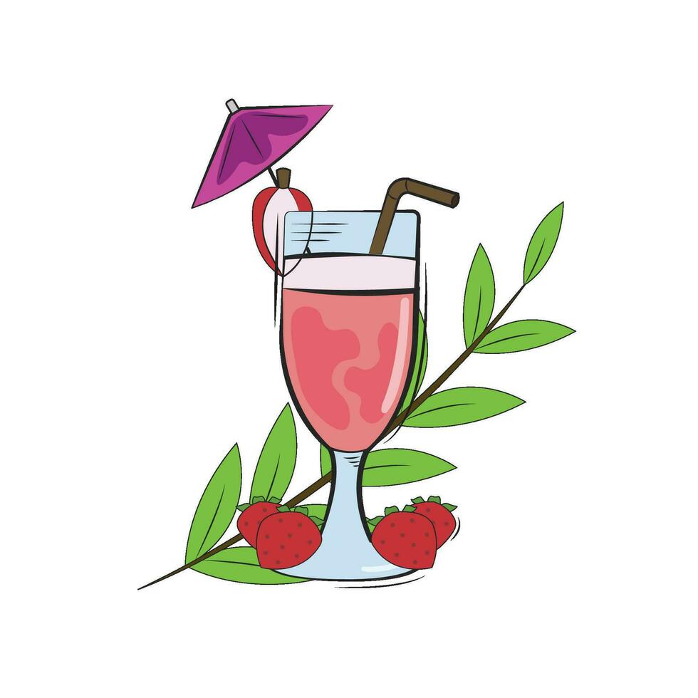 isolerat tropisk cocktail med jordgubbar och löv vektor