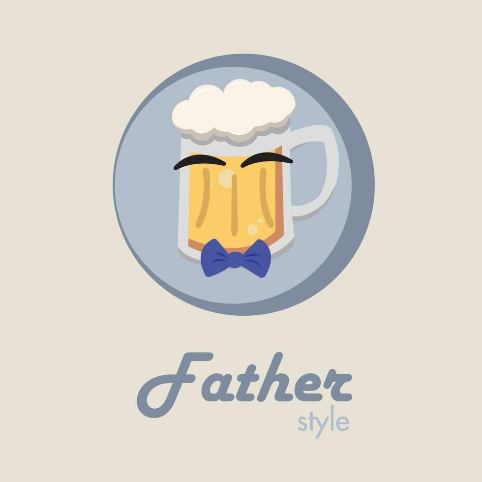 Hipster Bier Charakter mit Schnurrbart Vater Tag Vorlage Vektor Illustration