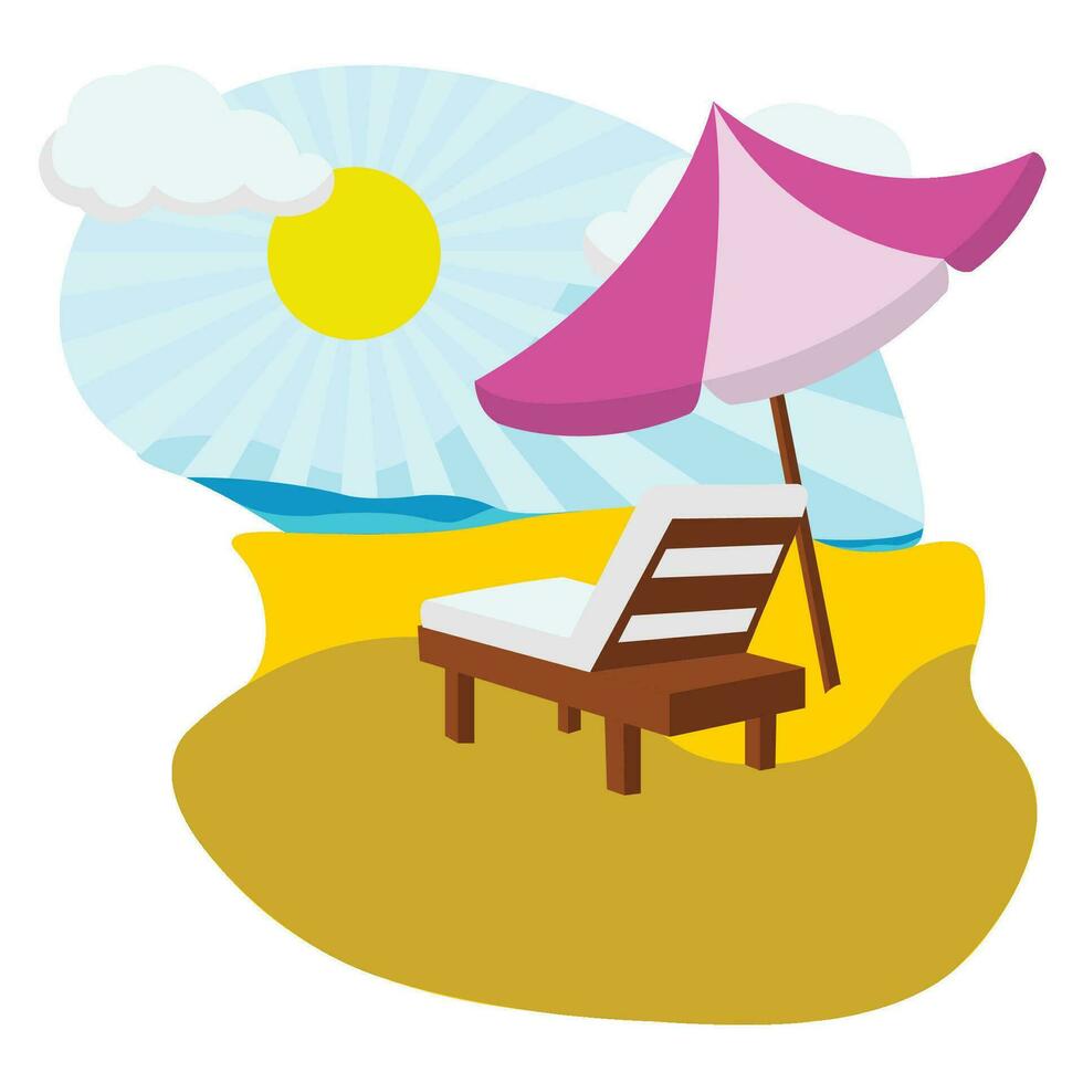 isoliert Sommer- Meer Landschaft mit Stuhl und Regenschirm Vektor Illustration