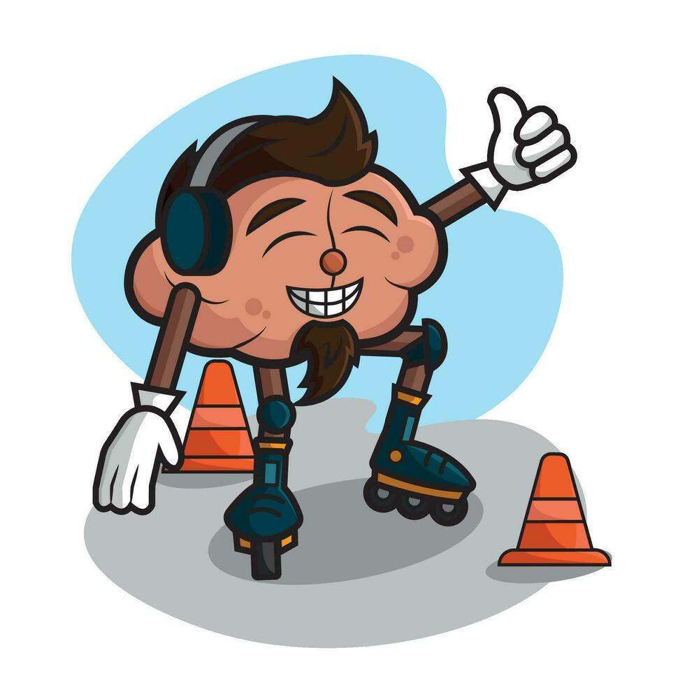 isoliert glücklich Skater Gehirn Karikatur Charakter Vektor Illustration