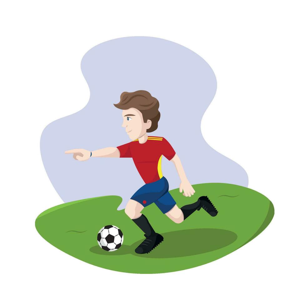 isolerat Lycklig fotboll spelare tecknad serie med en boll vektor illustration