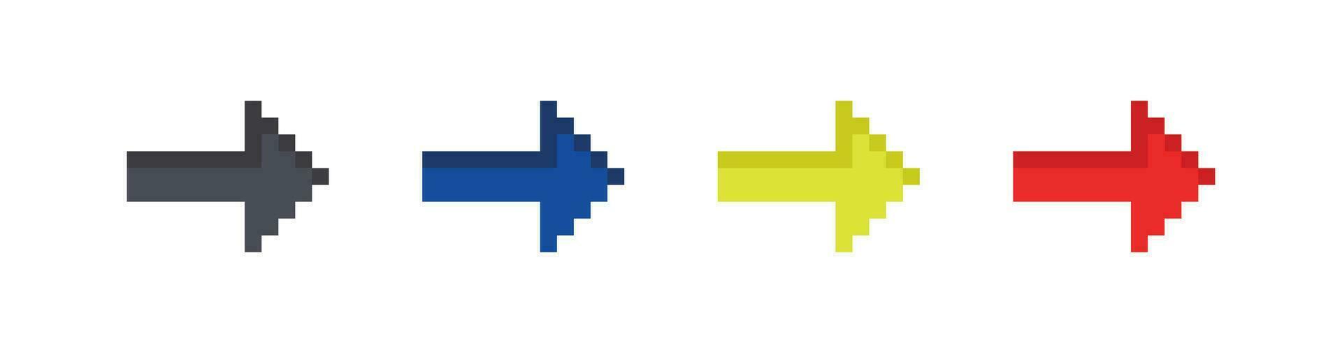 Färg pixel pil ikon uppsättning. rätt pil illustration symbol. tecken pekare vektor