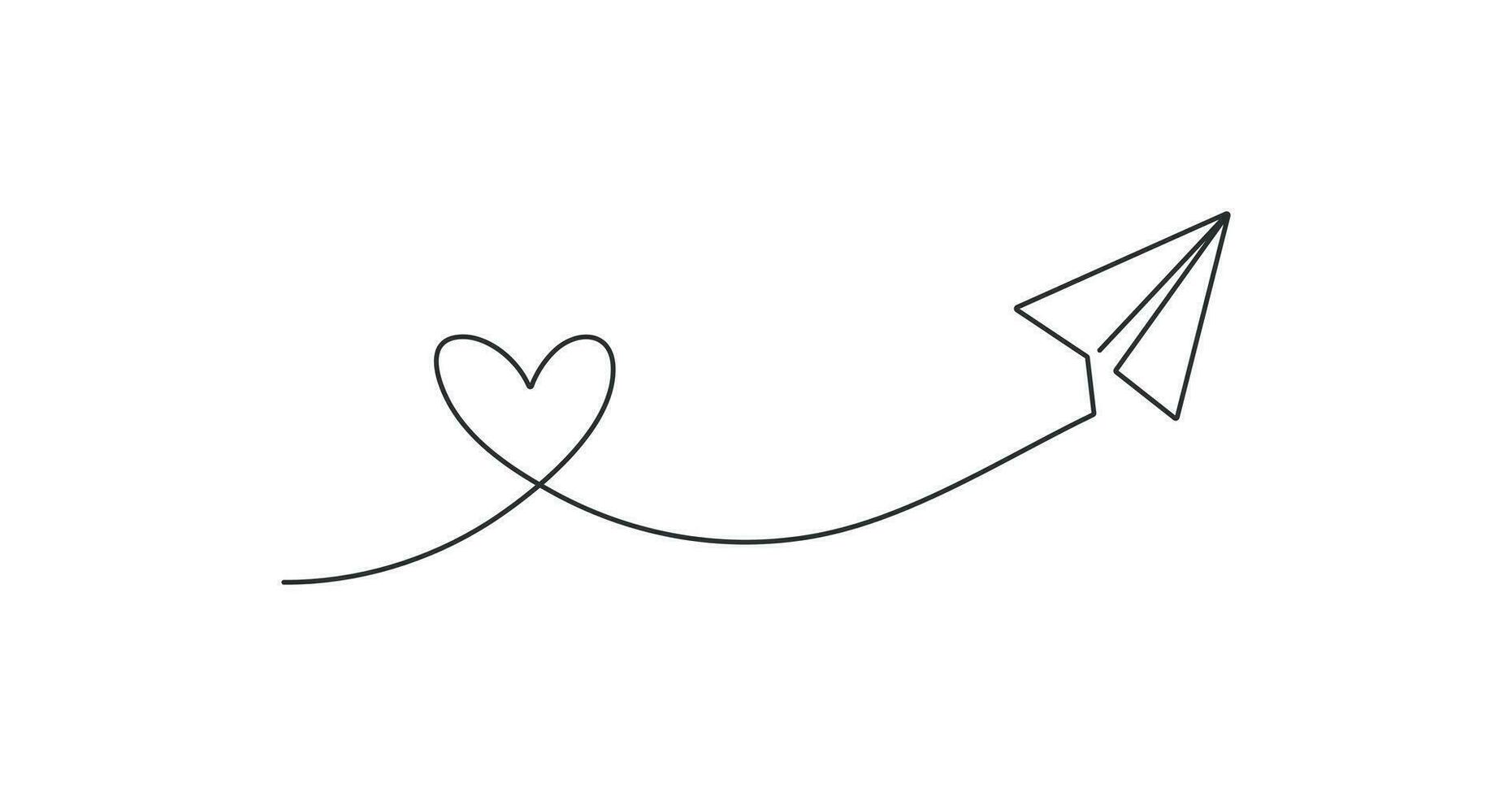 Papier Flugzeug und es ist Pfad im ein bilden von Herz Symbol. Romantik messege Illustration Symbol. Zeichen Valentinstag Brief Vektor Gestaltung.