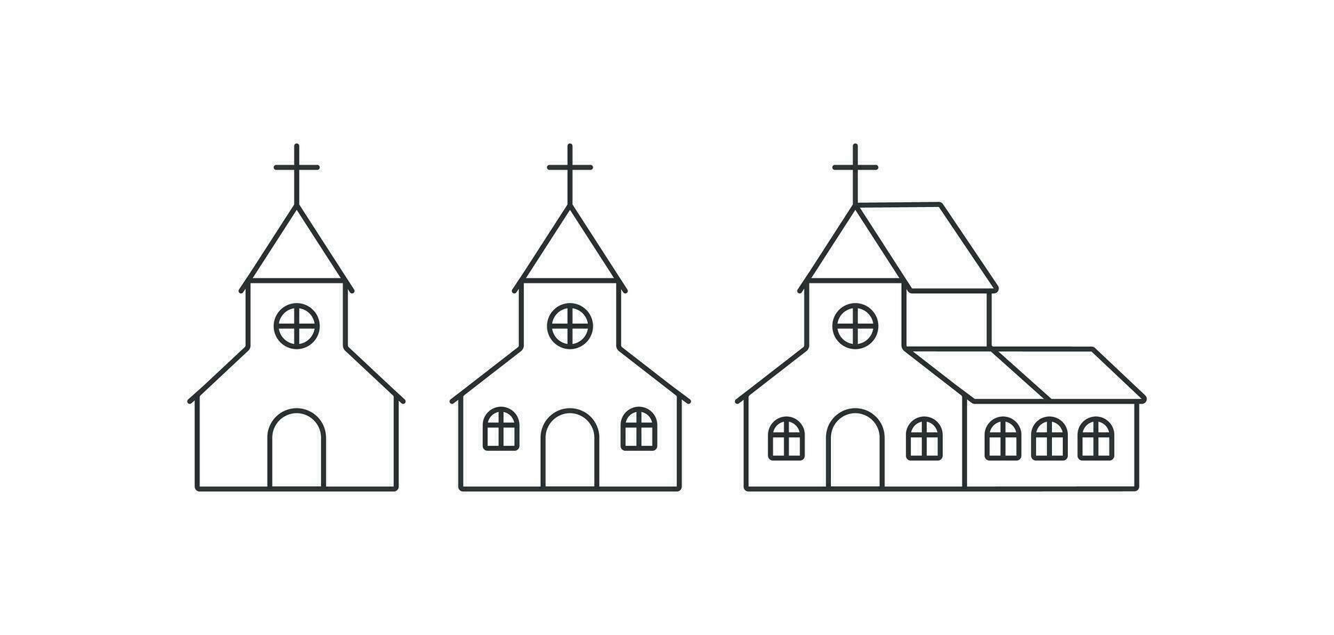 kristen kyrka ikon uppsättning. Gud hus illustration symbol. tecken kapell vektor