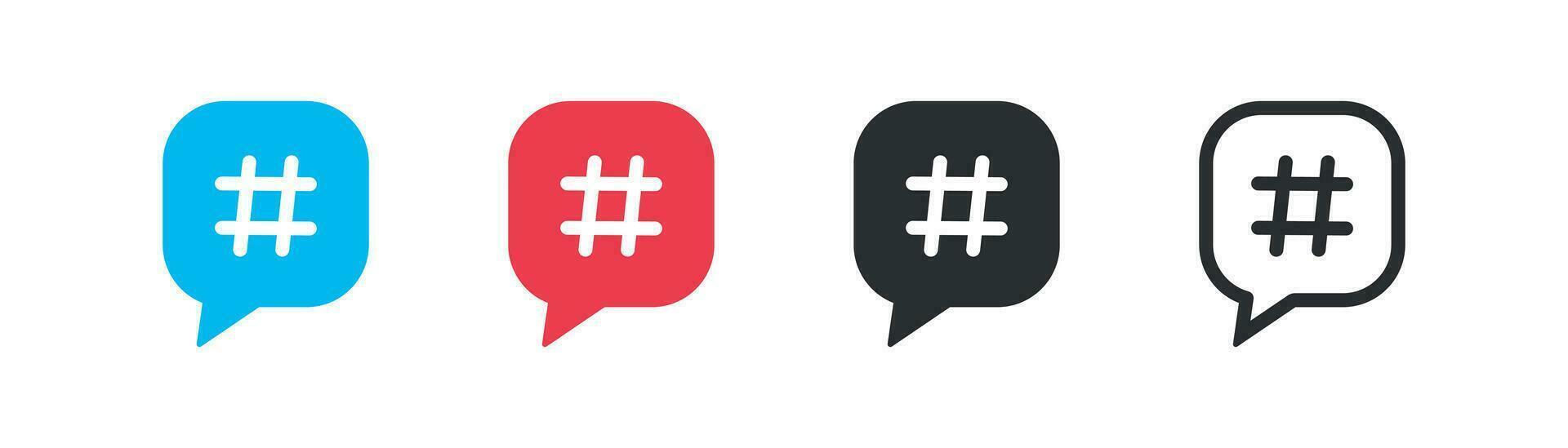hashtag ikon uppsättning. social media begrepp illustration symbol. tecken bloggande vektor