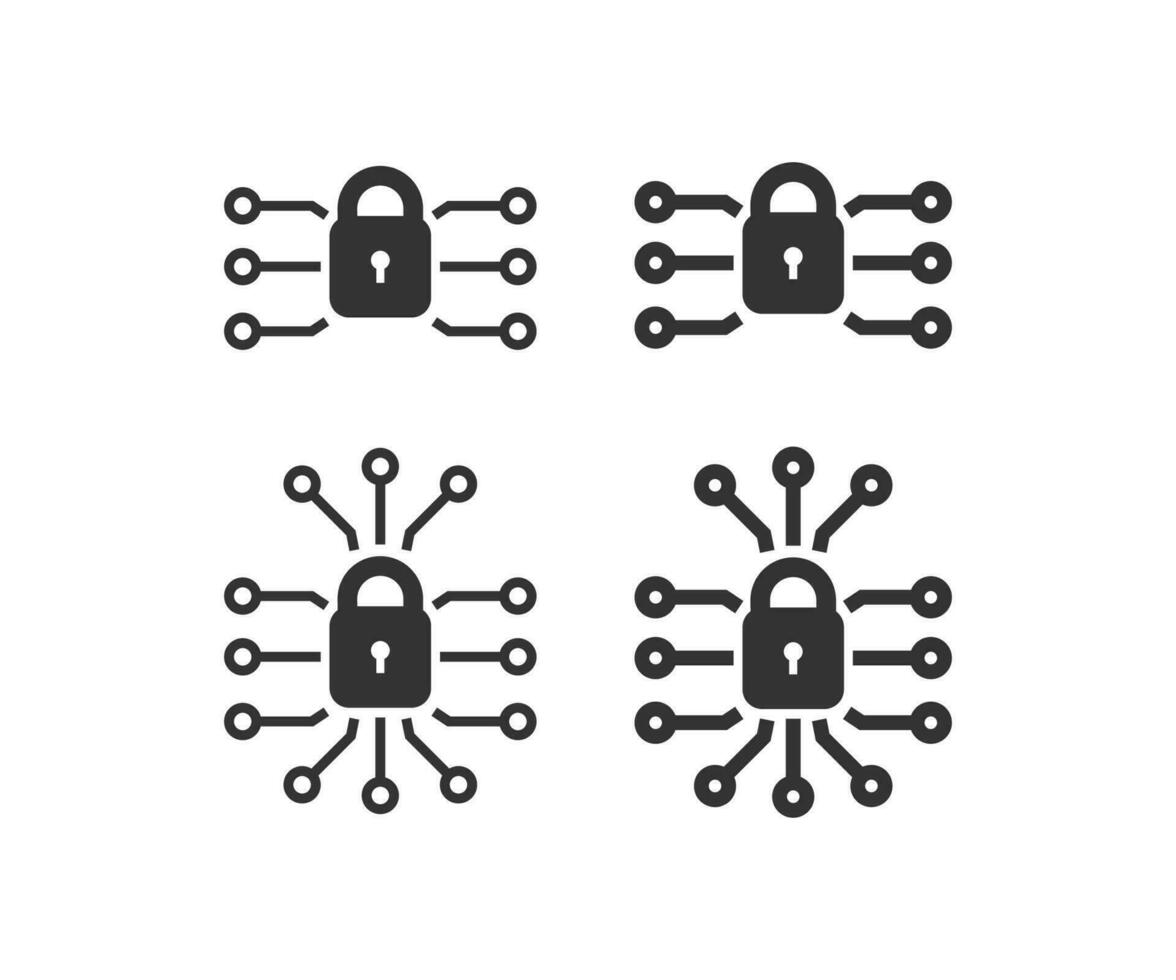 Cyber Sicherheit Symbol Satz. Daten sperren Symbol. Zeichen Software Sicherheit Vektor Wohnung.