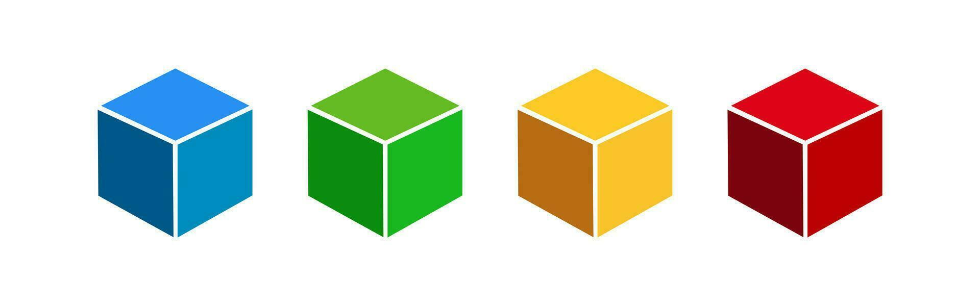 3d Färg kub ikoner uppsättning. kub blå, grön, gul, röd Färg eller fyrkant form symbol. geometrisk figur tecken vektor. vektor